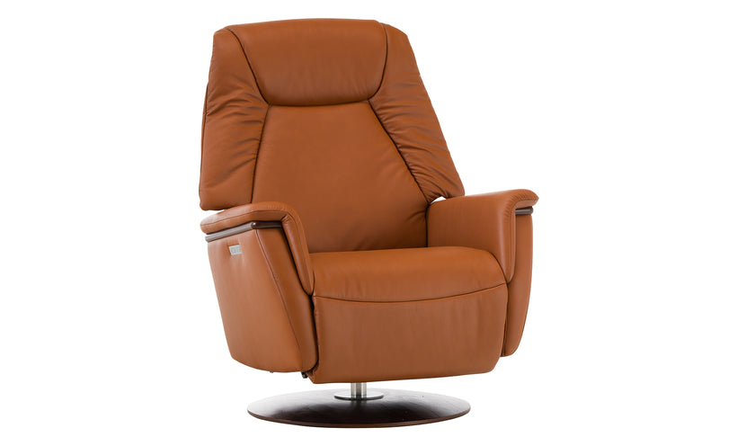 Brown leather recliner chair on a white background